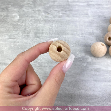 Lot 25 Boules demi-percées 25 mm en bois de hêtre, perçage 8 mm