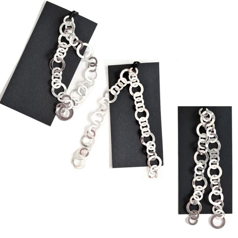 3 Chaines de bijoux aluminium argenté, 3x 25 cm de long, Maille ronde et plate, réalisation de bijoux DIY, total 75 cm