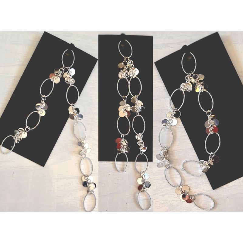3 Silver aluminum jewelry chains, 3x 25 cm long, Oval and round mesh, DIY jewelry making