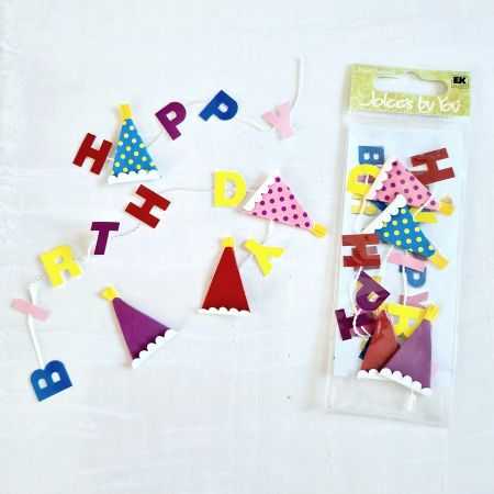 Jolee's Stickers, 4 banderoles colorées Happy Birthday, 16 chapeaux, scrapbooking anniversaire