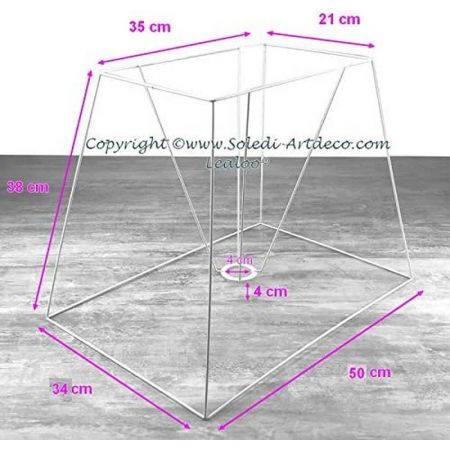 Grande Carcasse Abat-Jour Rectangle 50 cm, Armature rectangulaire 4 branches en epoxy anticorrosion, pour E27