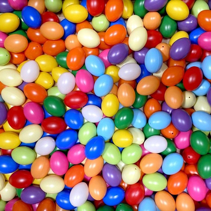 Lot XXXL 900 Oeufs plastique, coloris assortis, 6 cm de haut, non séparables, idéal pour la chasse aux oeufs de pâques