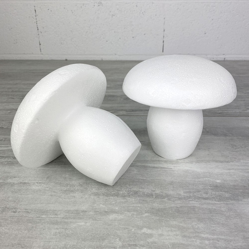 Lot de 2 Grands champignons en polystyrène, 13 cm, Diam. du chapeau 14cm