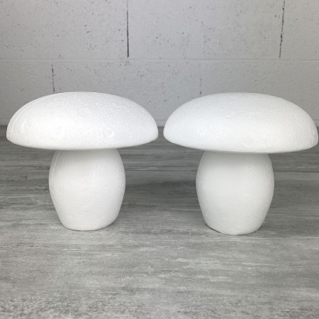 Lot de 2 Grands champignons en polystyrène, 13 cm, Diam. du chapeau 14 cm