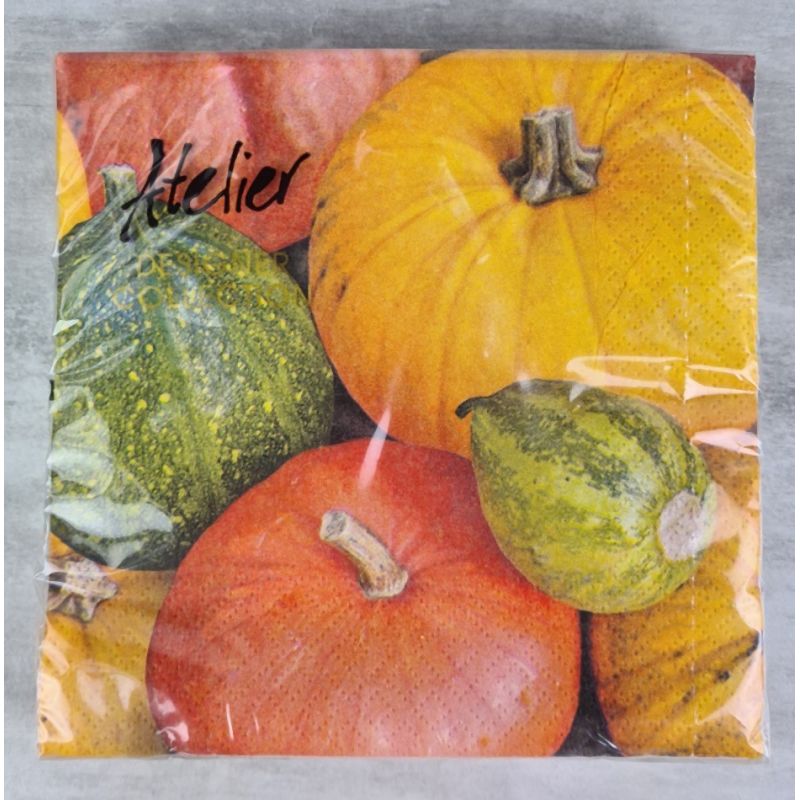 20 Papierservietten, Kürbisse und bunte Kürbisse, Herbst, 33 x 33 cm