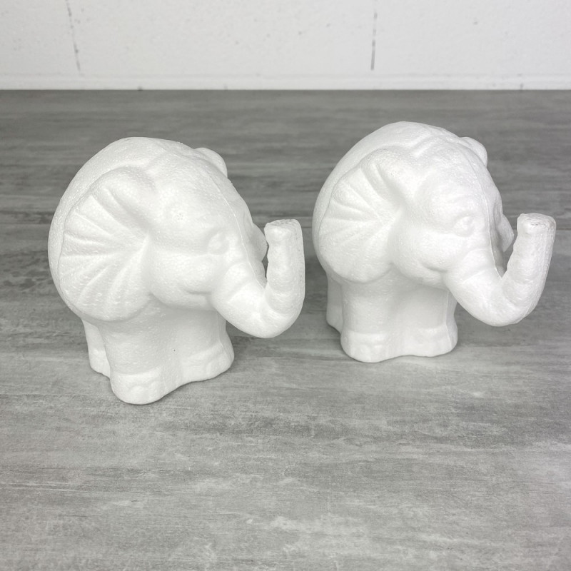 Lot de 2 éléphants en polystyrène, hauteur 11 cm, à décorer, animal de la savane, dumbo
