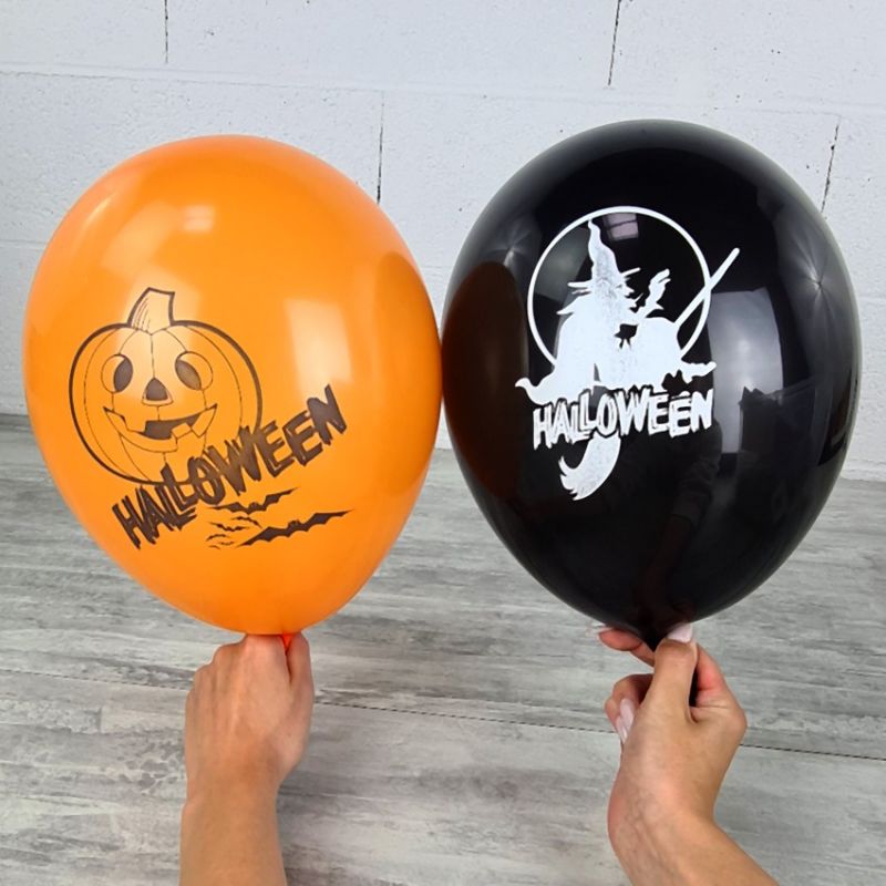 Lot 24 Ballons Halloween avec Citrouille Fantôme Orange et Noir, Diam. 28 cm, en latex
