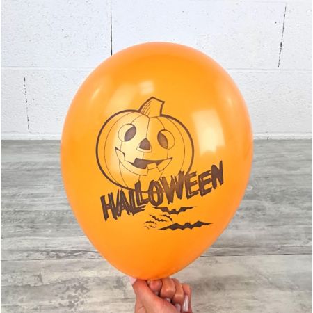 Lot 24 Ballons Halloween avec Citrouille Fantôme Orange et Noir, Diam. 28 cm, en latex