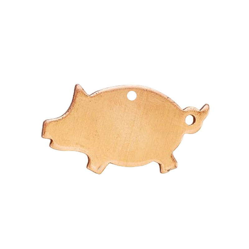 Set of 10 Copper Pendants, Pig 2,4 x 1,3 cm, 0.8 mm thick, for enamelling