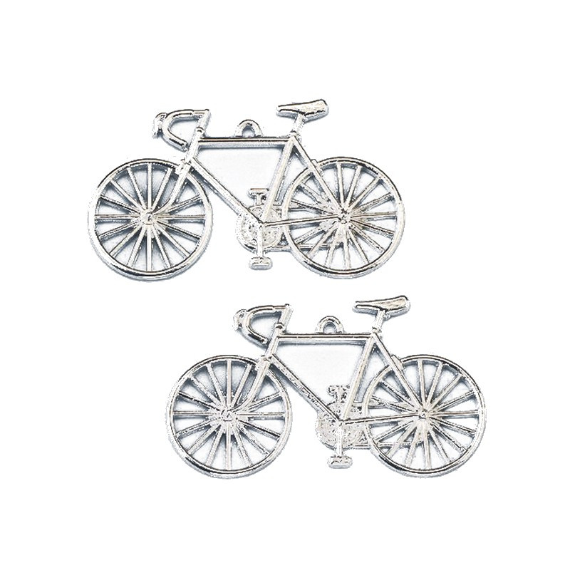 Set of 2 silver-colored bicycles, 3.5 x 2.1 cm, pendants to stick on Efcolor jewelry