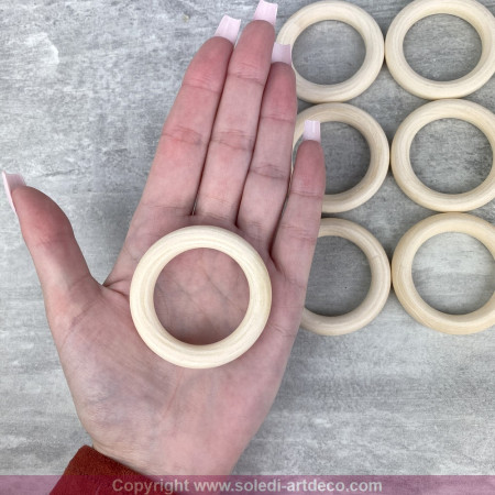 Lot de 10 anneaux en bois, diamètre 4,8 cm, pour macramé, bijoux et tétine