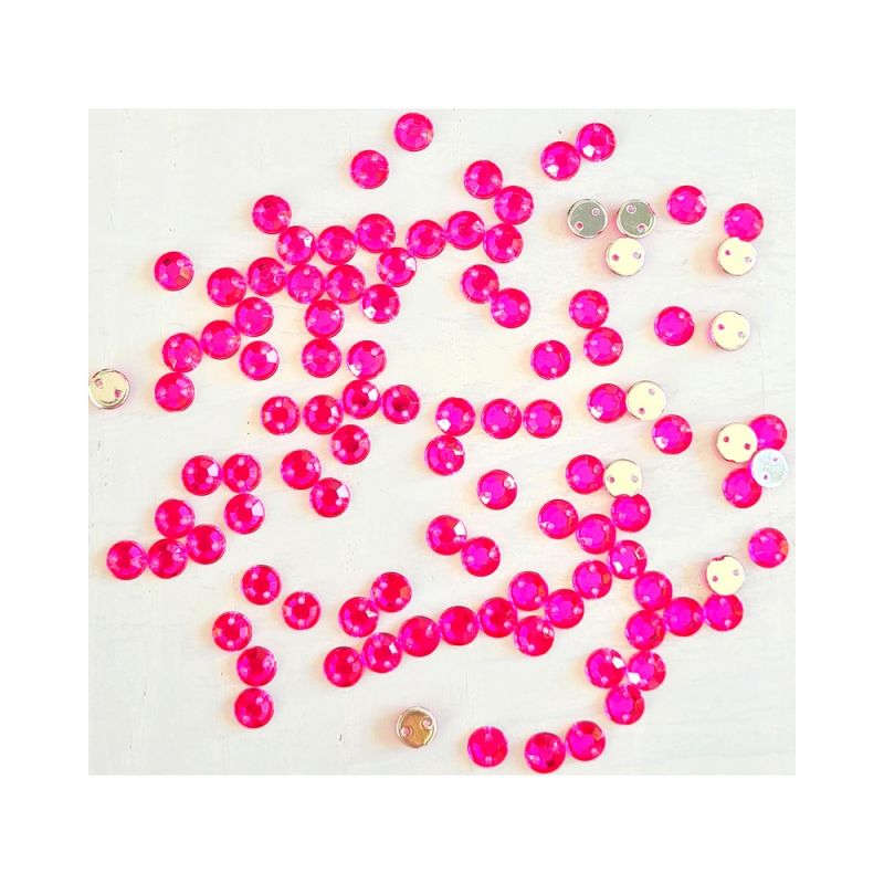 Cabochons facettés Rose vif 6 mm, 500 strass ronds taillés 2 trous, à coudre, en acrylique