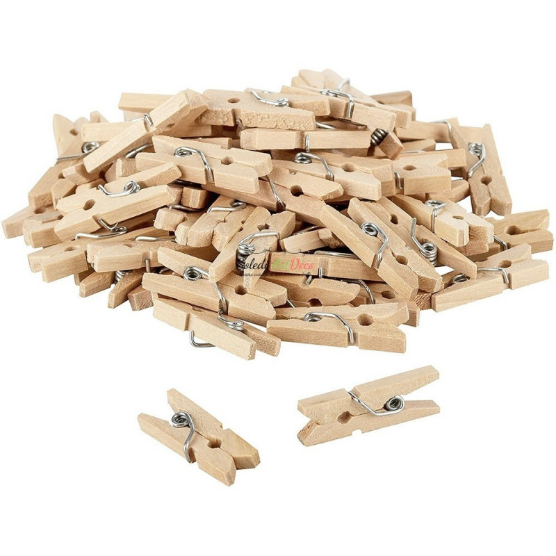 Lot de 96 minis Pinces à linge en bois brut, non teinté, long. 3,5 cm, à customiser