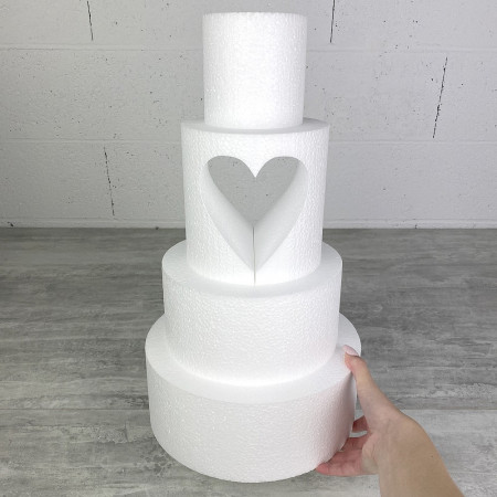 Pièce montée en Polystyrène ouverture coeur, 45 cm de haut, Base Ø 25cm à 10cm, 4 étages wedding cake cutout