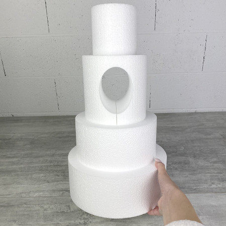 Pièce montée en Polystyrène ouverture ovale, 45 cm de haut, Base Ø 25cm à 10cm, 4 étages wedding cake cutout