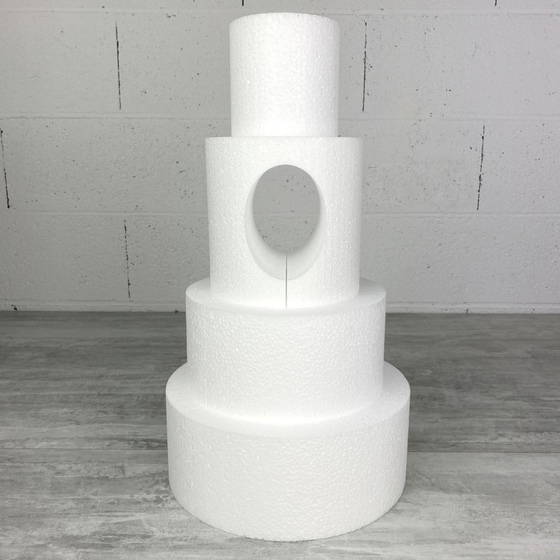 Pièce montée en Polystyrène ouverture ovale, 45 cm de haut, Base Ø 25cm à 10cm, 4 étages wedding cake cutout