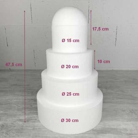 Pièce montée en Polystyrène cage à oiseau, 47,5 cm de haut, Base Ø 30cm à 15 cm, 4 étages wedding cake