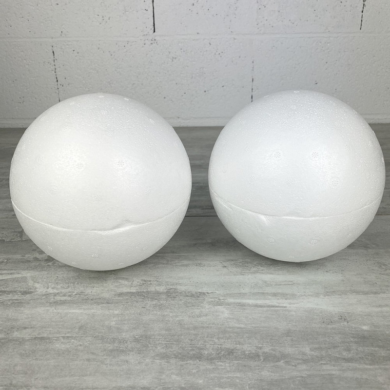 Set mit 2 teilbaren Styroporkugeln, mit Schlägen, Durchmesser 15 cm, weißes Styro