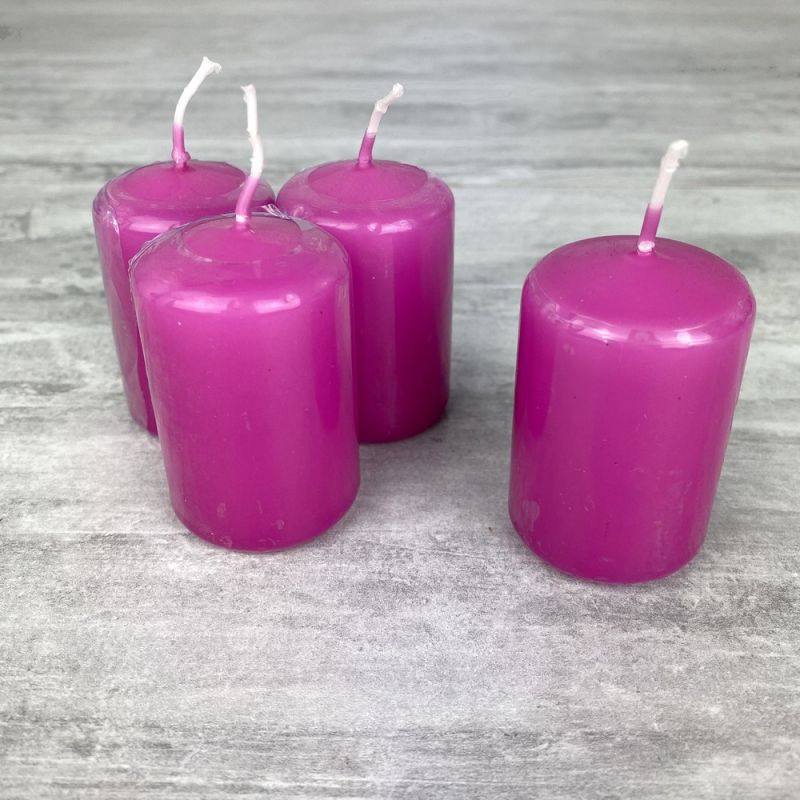 Lot 4 Bougies cylindriques Rose Fuchsia, Haut. 6 cm, Ø 3,8 cm, durée de vie env. 9h/bougie