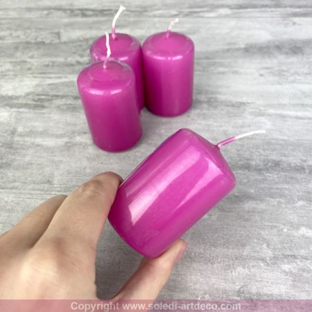 Lot 4 Bougies cylindriques Rose Fuchsia, Haut. 6 cm, Ø 3,8 cm, durée de vie env. 9h/bougie