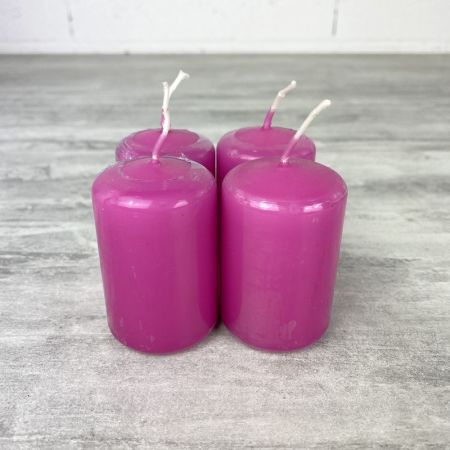 Lot 4 Bougies cylindriques Rose Fuchsia, Haut. 6 cm, Ø 3,8 cm, durée de vie env. 9h/bougie