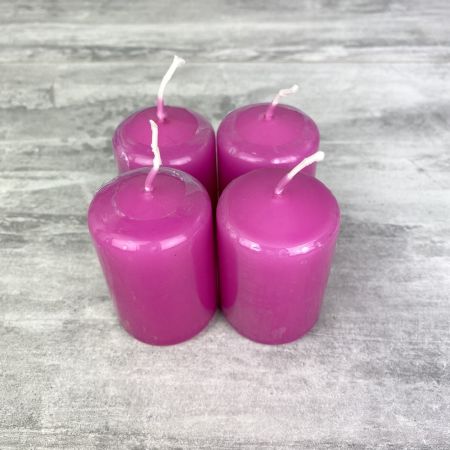 Lot 4 Bougies cylindriques Rose Fuchsia, Haut. 6 cm, Ø 3,8 cm, durée de vie env. 9h/bougie