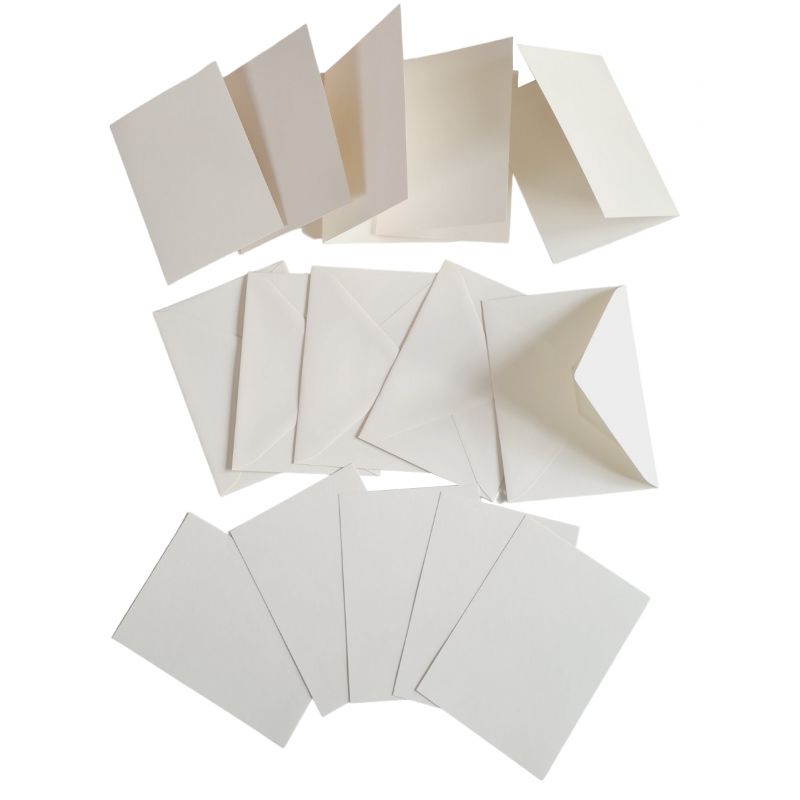 Lot 25 Cartes double rectangulaires blanc nacré, feuilles intercalaires et enveloppes, Format A6, 10,5 cm x 15 cm