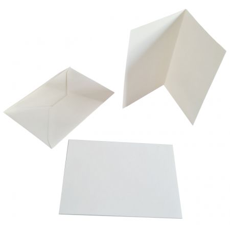Lot 25 Cartes double rectangulaires blanc nacré, feuilles intercalaires et enveloppes, Format A6, 10,5 cm x 15 cm