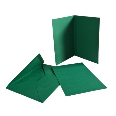 Lot 20 Cartes double rectangulaires vert sapin, feuilles intercalaires et enveloppes, Format A6, 10,5 cm x 15 cm, 220g/m2