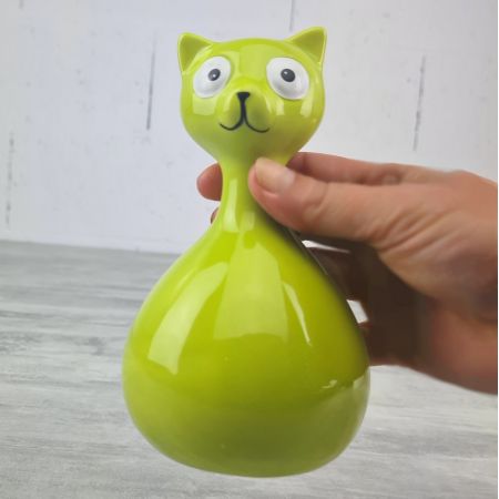 Apfelgrüne Keramik-Katzenstatuette, Größe 15 x 7 x 5 cm
