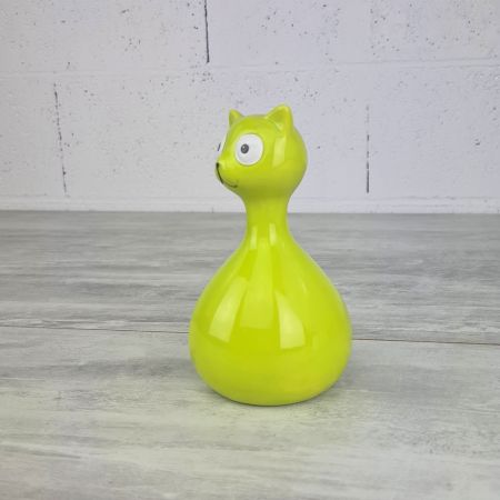 Apfelgrüne Keramik-Katzenstatuette, Größe 15 x 7 x 5 cm
