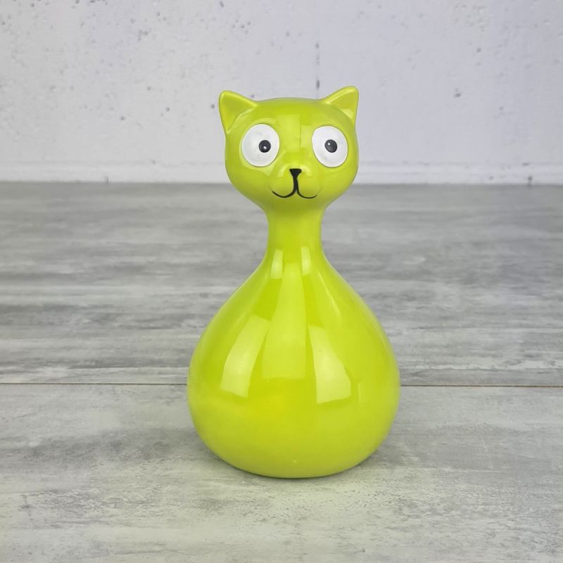 Apfelgrüne Keramik-Katzenstatuette, Größe 15 x 7 x 5 cm