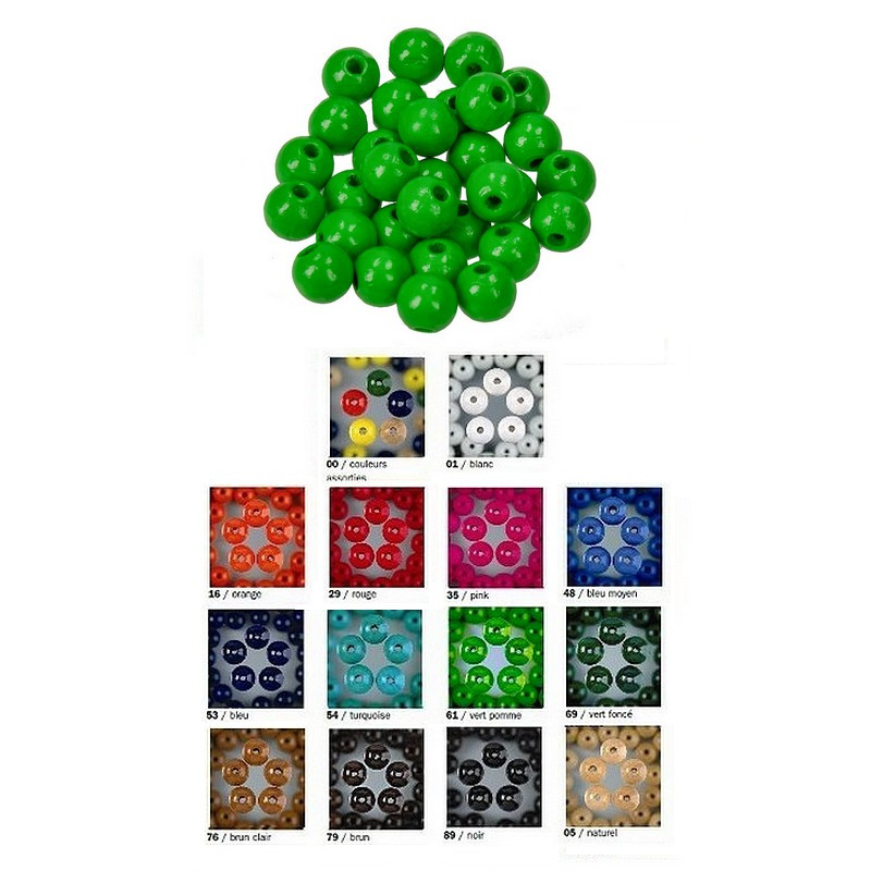 Lot de 80 Perles en bois de diamètre 8 mm, diam. perçage 2,3 mm, bijoux, bracelet, macramé, collier