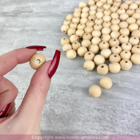 Lot de 100 boules percées en bois, diamètre 1,5 cm, perçage 4 mm, perles macramé, attrape rêve, billes bijoux