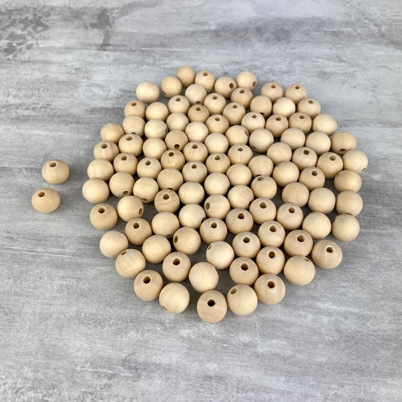 Lot de 100 boules percées en bois, diamètre 1,5 cm, perçage 4 mm, perles macramé, attrape rêve, billes bijoux