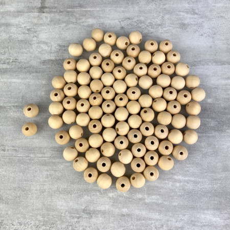 Lot de 100 boules percées en bois, diamètre 1,5 cm, perçage 4 mm, perles macramé, attrape rêve, billes bijoux