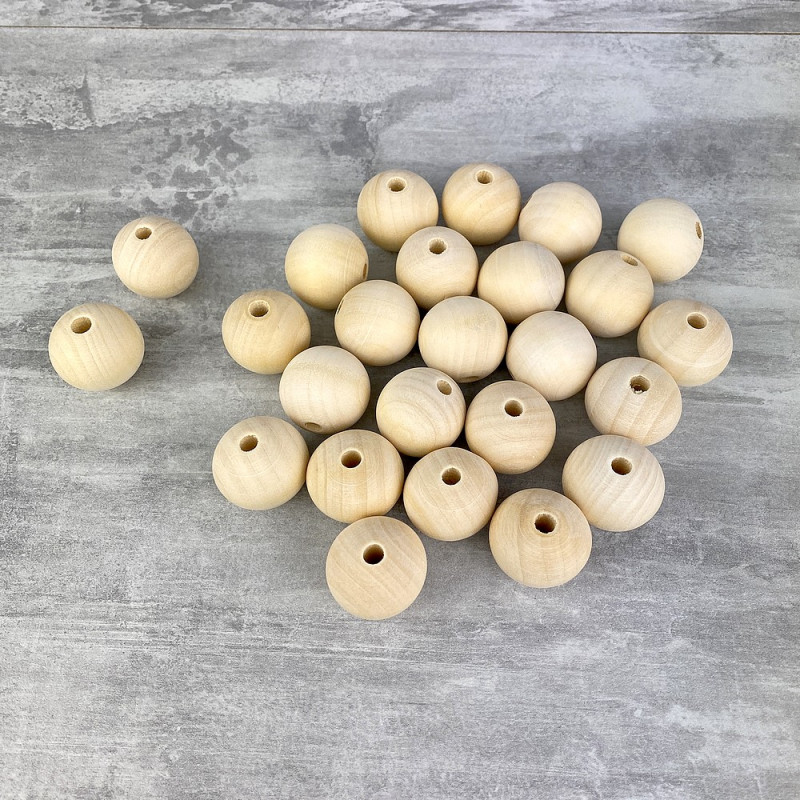 Set mit 25 gebohrten Holzkugeln, Durchmesser 30 mm, Loch 6 mm