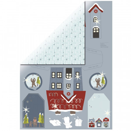 Feuille à découper Maison avec étiquettes, 213x310mm,avec feuille d'argent, 190 g/m2