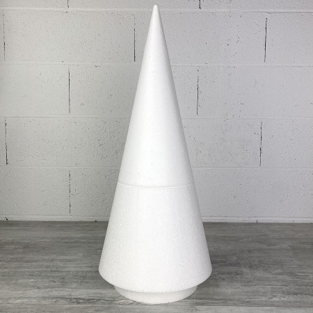 Cône en polystyrène à pied, hauteur 64 cm, avec support, base diam. 20 cm, sapin à décorer
