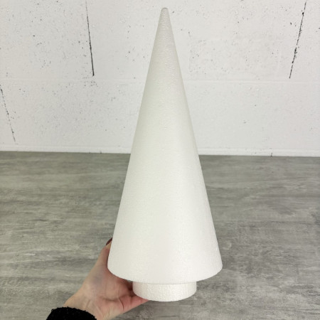 Cône en polystyrène à pied, hauteur 44 cm, avec support, base diam. 10 cm, sapin à décorer