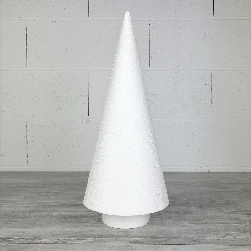 Cône en polystyrène à pied, hauteur 44 cm, avec support, base diam. 10 cm, sapin à décorer