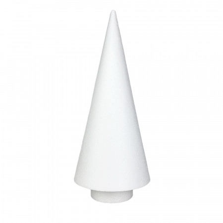 Cône en polystyrène à pied, hauteur 44 cm, avec support, base diam. 10 cm, sapin à décorer
