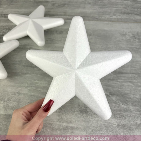 Lot de 3 grandes étoiles polystyrène 20 cm, décoration 3D hivernale à customiser