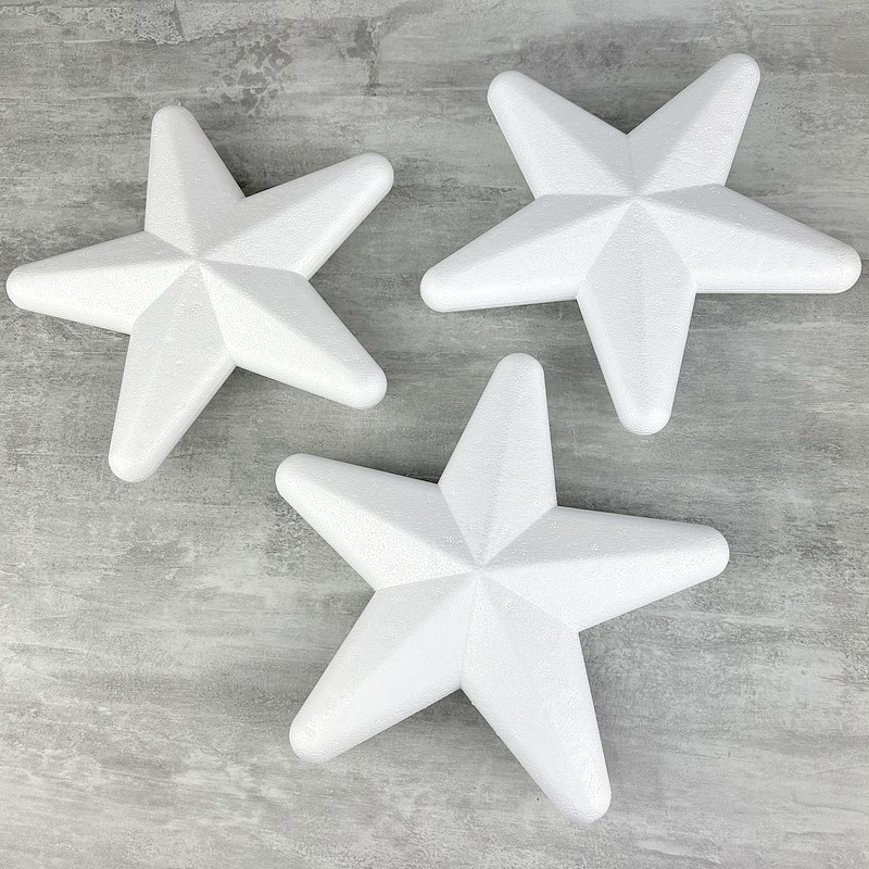 Lot de 3 grandes étoiles polystyrène 20 cm, décoration 3D hivernale à customiser