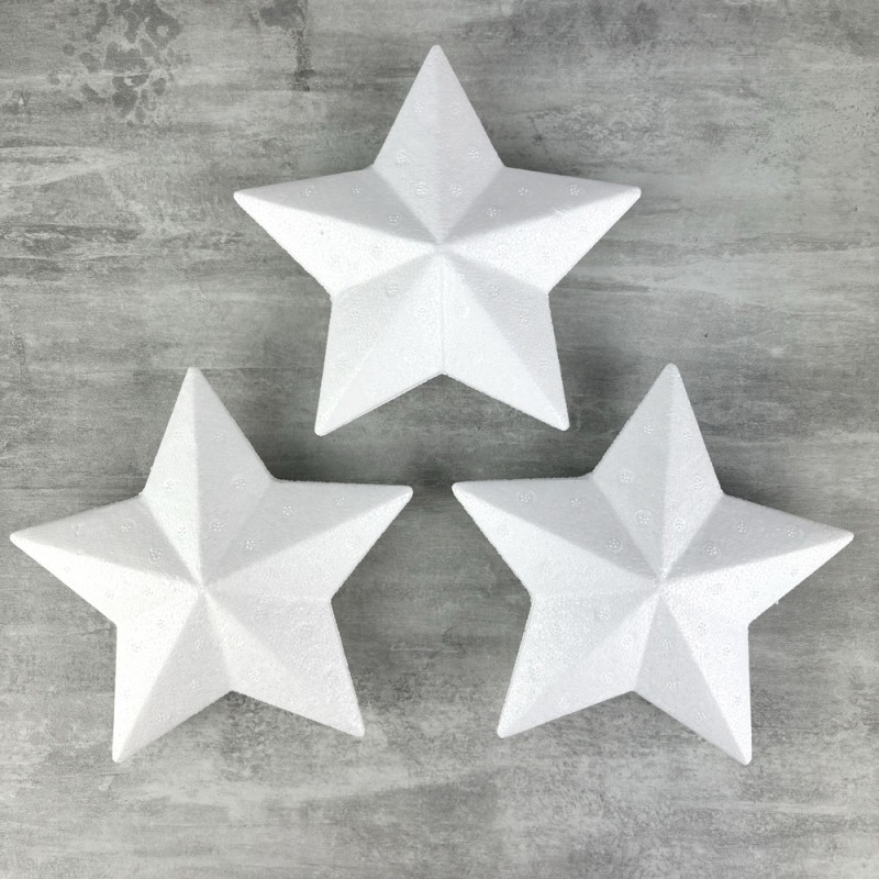 Lot de 3 étoiles polystyrène 15 cm, décoration 3D hivernale à customiser noël
