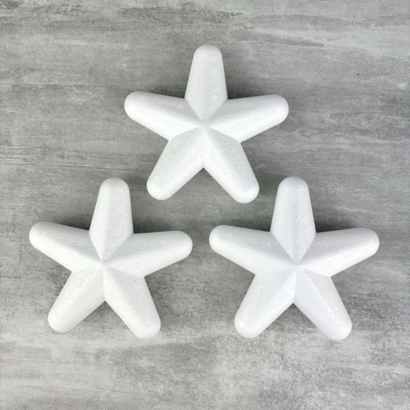 Lot de 3 étoiles polystyrène 10 cm, décoration 3D hivernale à customiser noël
