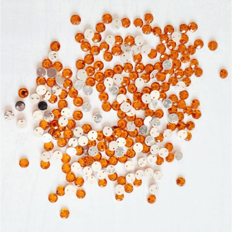 Orange facettierte Schmucksteine 6 mm, 500 runde Strasssteine, 2 Löcher, zum Aufnähen, aus Acryl