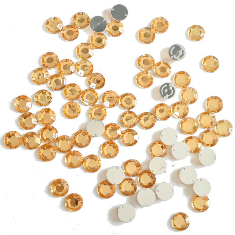 Grands Cabochons à facettes Orange clair 12 mm, 150 strass ronds taillés 2 trous, à coudre, en acrylique