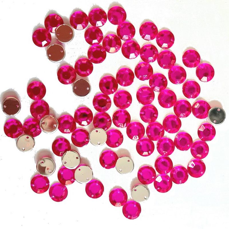 Grands Cabochons à facettes Rose vif 10 mm, 200 strass ronds taillés 2 trous, à coudre, en acrylique