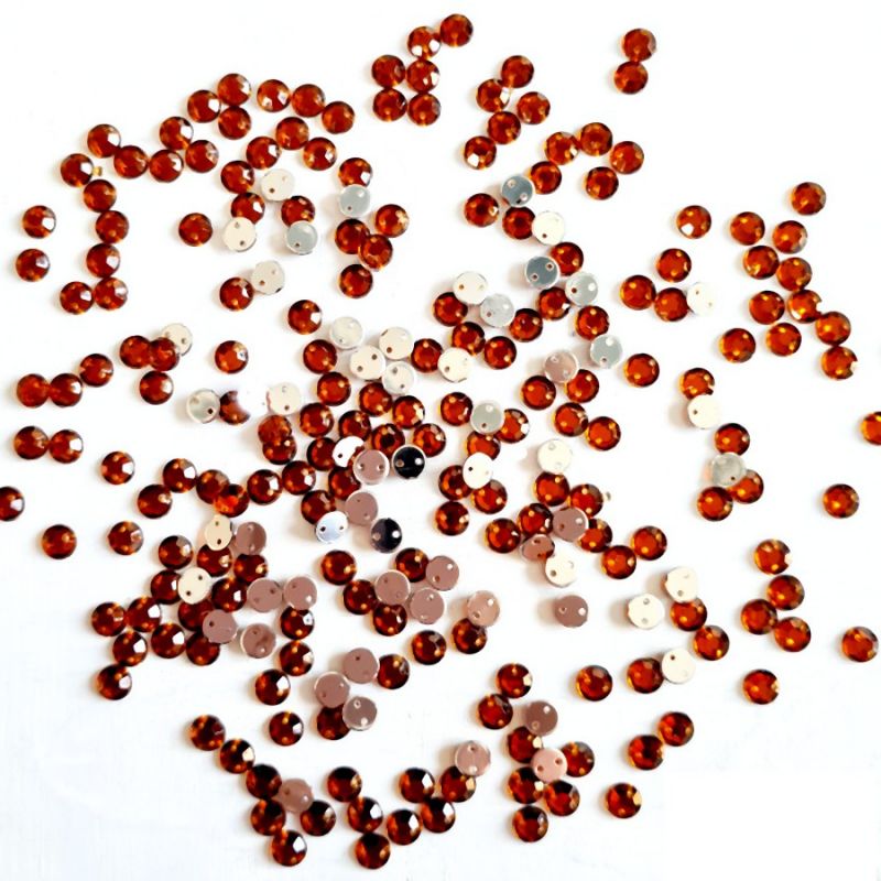 Orange facettierte Schmucksteine 10 mm, 200 runde Strasssteine, 2 Löcher, zum Aufnähen, aus Acryl